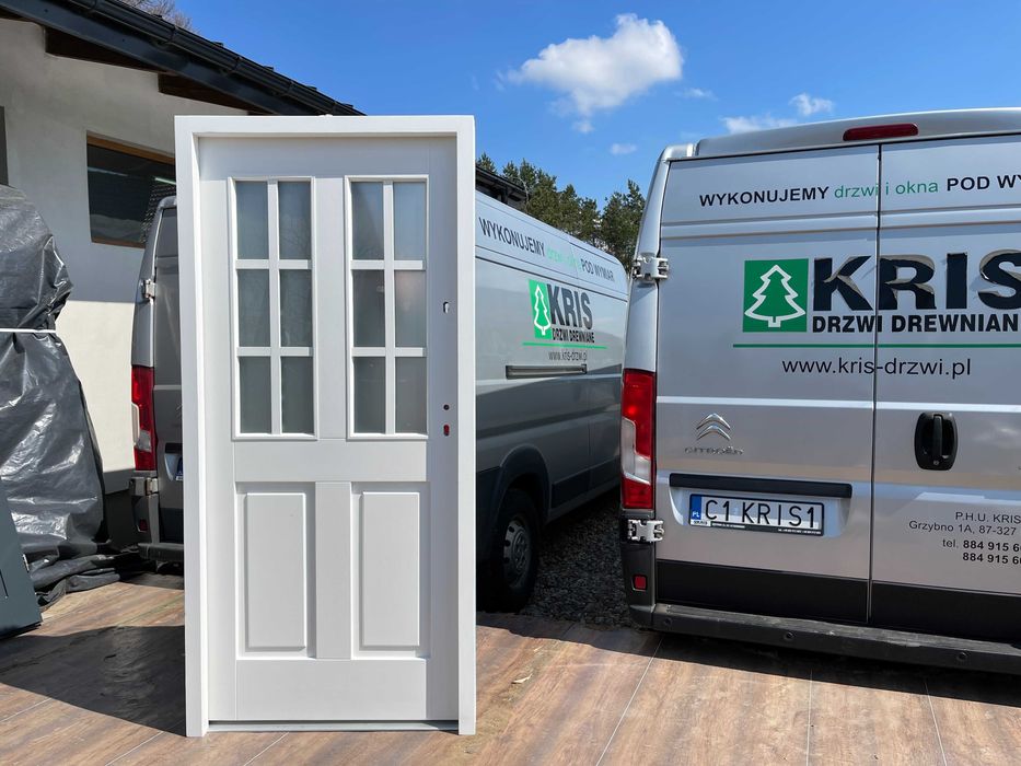 Drzwi Zewnętrzne drewniane białe CZYSTE POWIETRZE montaż CAŁA POLSKA