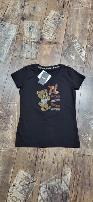 Czarna bluzka damska bawełna premium miś tous cyrkonie kolorowe S