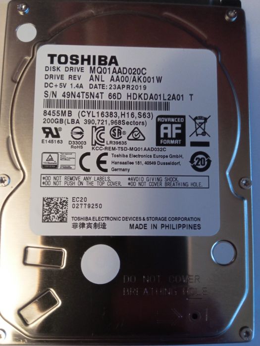 Жорсткі диски HDD 2,5" Toshiba 200 Гб , Hitachi 250Гб, Seagate 320Гб