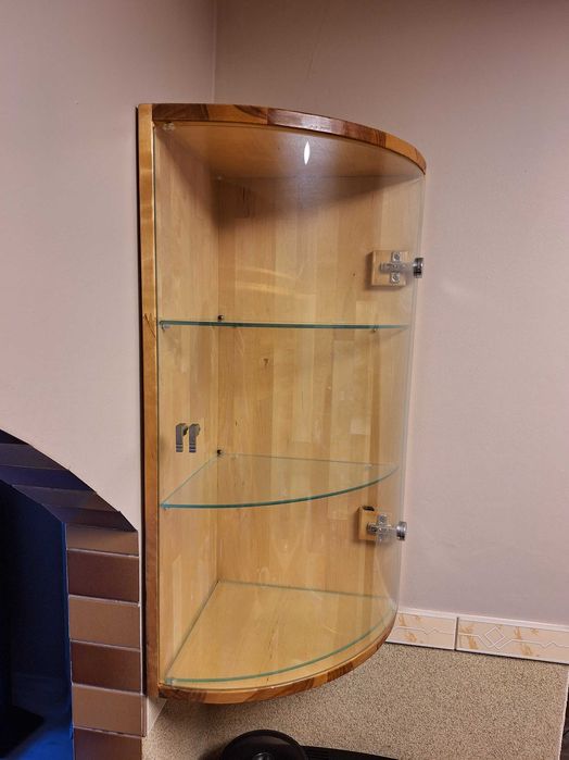 Szafka/witryna szkło, narożna DREWNIANA 30cm x 36cm x 78cm,  SOSNOWA