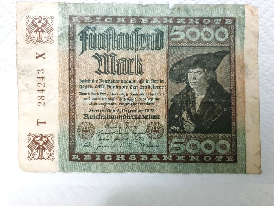 Antiga Reichsbanknote 5000 Fünftausend Mark de 1922 - Alemanha