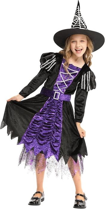 Kostium Fioletowej Czarownicy Dla Dziewczynki Na Halloween  3-4 Lata