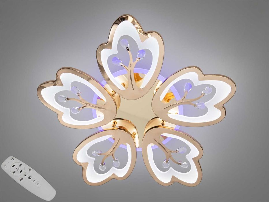 Золота світлодіодна люстра з регулюванням яскравості, пультом, 90W