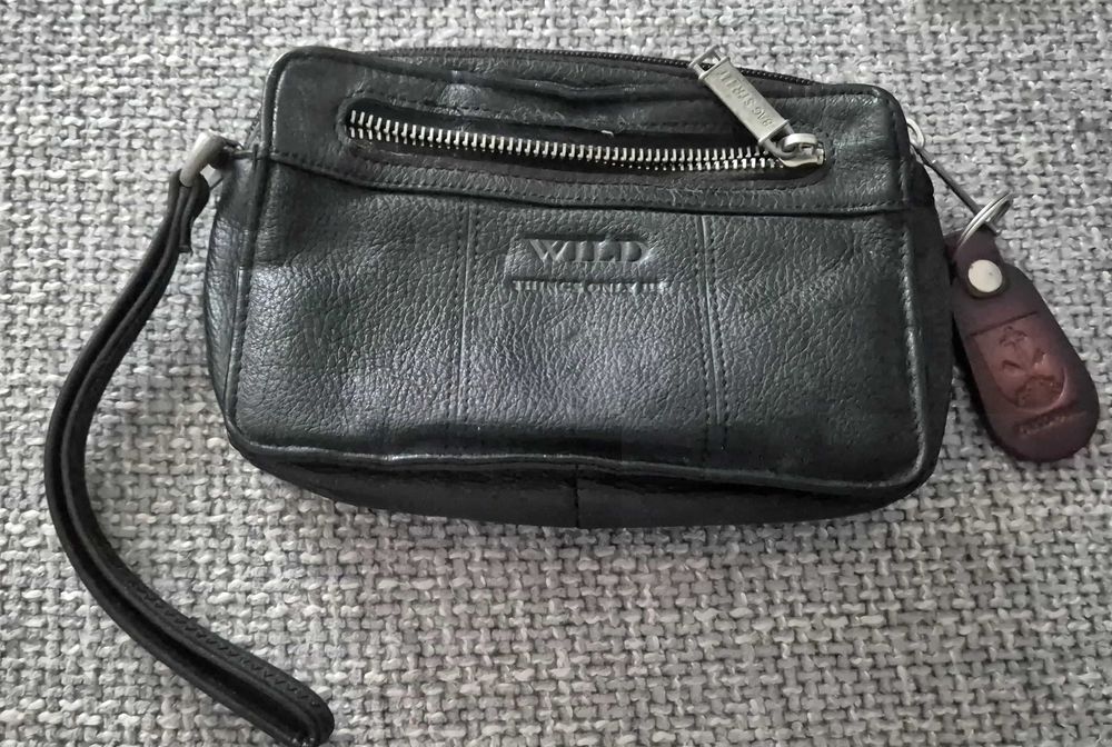 Saszetka męska na dokumenty dwukomorowa czarna