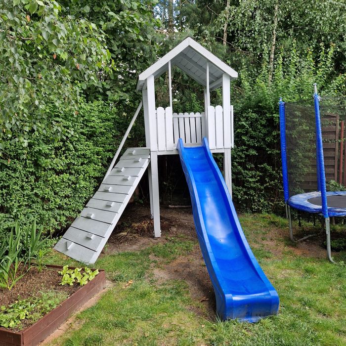 Domek drewniany plac zabaw ślizg 280cm