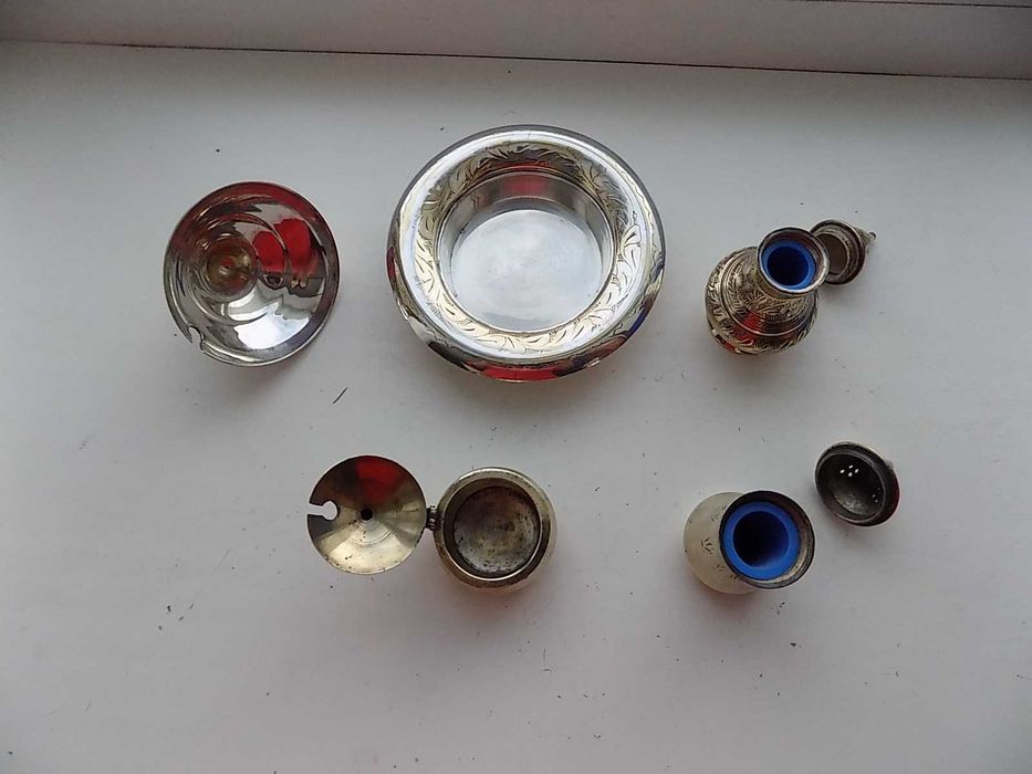 Набор для специй + Масленка Индия по серебрение штихельный узор