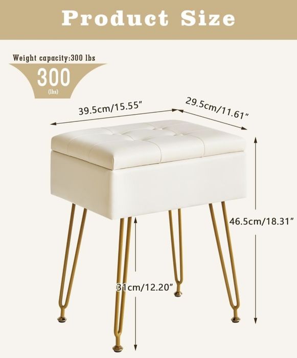 Krzesełko do toaletek biały taboret ze schowkienm IBUYKE /O