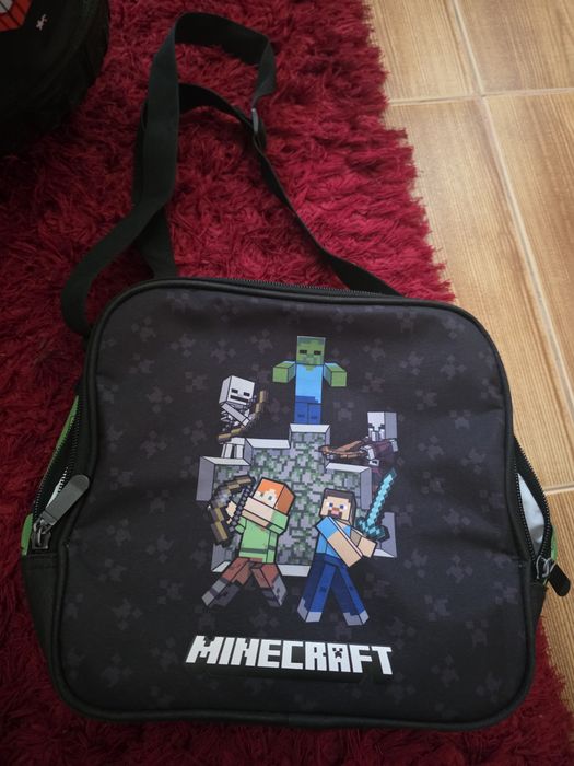 Mochila de Rodinhas Minecraft + Bolsa Térmica de Lanche + 2 Estojos