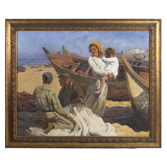 Pintura - João Reis - Consertando a vela - 1939 assinada