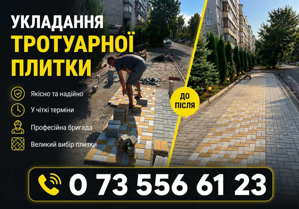 ПІД КЛЮЧ! Вкладання тротуарної бруківки (плитки) Укладка тротуарной плитки.