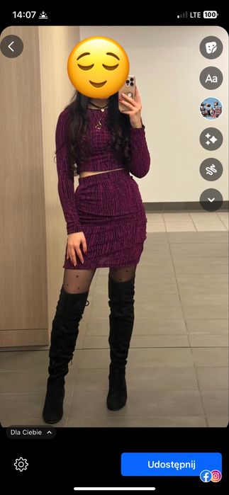 Komplet imprezowy brokatowy crop top + spodniczka Shein S