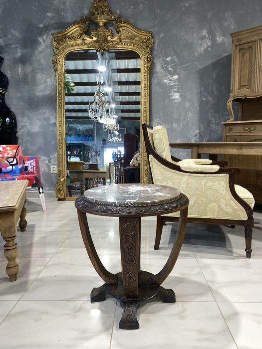 Stolik Kawowy okragly z marmurowym blatem Art Deco