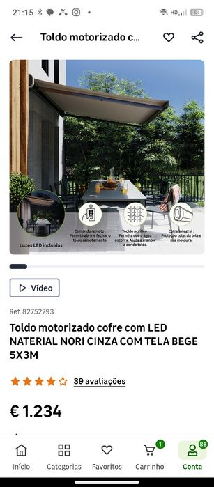 Toldo Retrátil cofre motorizado com led 5x3