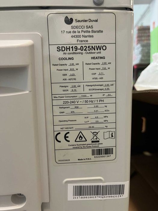 Klimatyzator Saunier Duval VivAir Split Inverter SDH19-025NWO 2.8kWh