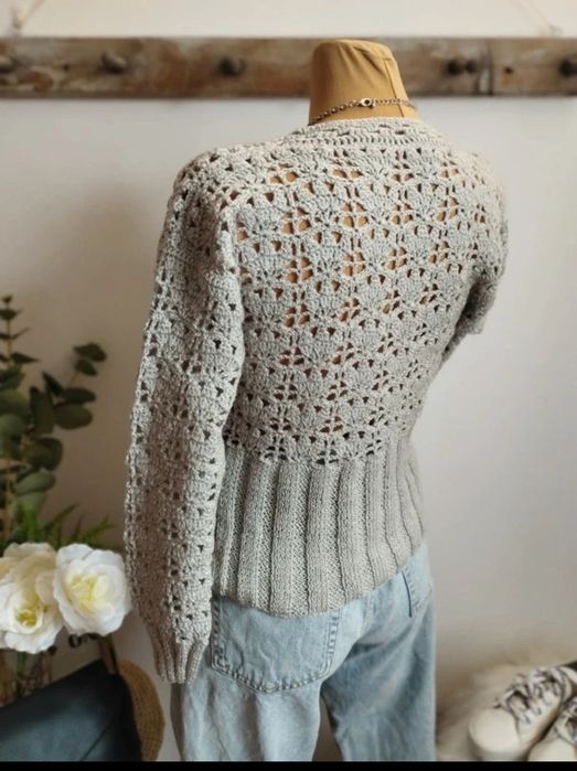 SWETER ażurowy ręcznie robiony oversize SZARY MUST HAVE r S/M