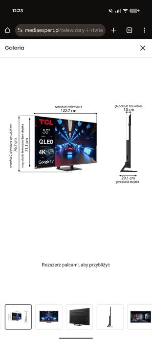Telewizor TCL 55C735 55" QLED 4K 144Hz Google TV + uchwyt  Gratis