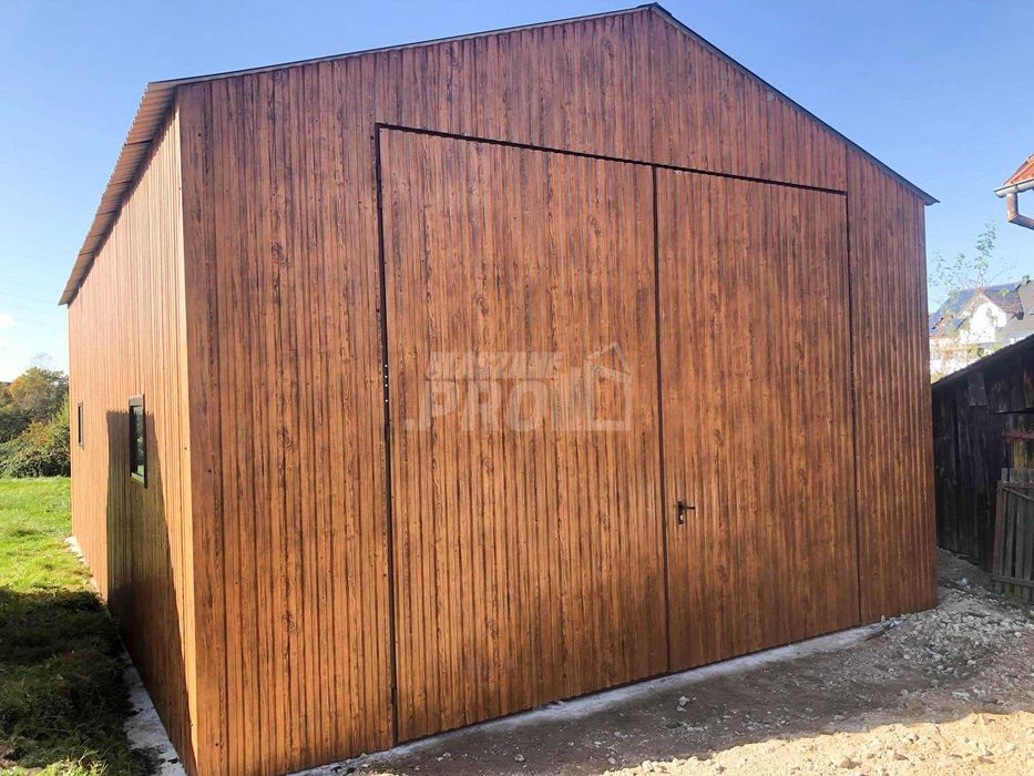 Garaż blaszany 5x9 Brama  3x okno drewnopodobny Dach dwuspadowy GP127