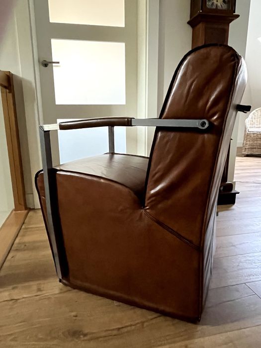 Fotel industrialny do stołu salonu biurowy Krzesło Skóra Metal Retro