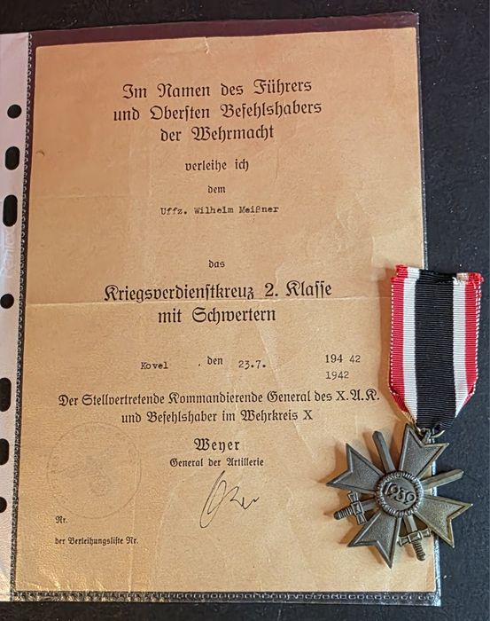 Nadanie KVK z mieczami 2 klasy 3 Rzesza Wehrmacht
