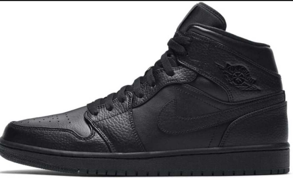 Nike р.50 стельки-33см Air Jordan 1 Mid Triple Black кожаные кроссо