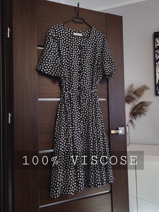 Granatowa sukienka w białe kwiatki vintage wiązana wiskoza rozmiar 4XL