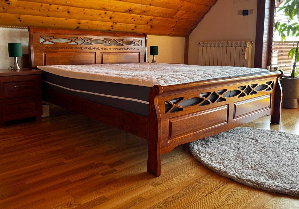Łóżko z materacem premium + 2 szafki nocne – komplet do sypialni