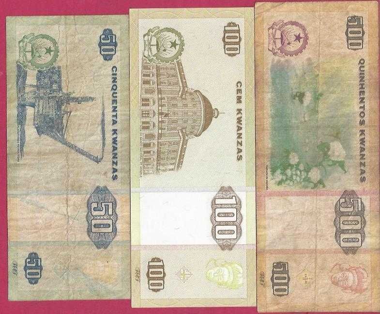 NOTAS ANGOLA 3  TRES VALORES EM  KUANZAS