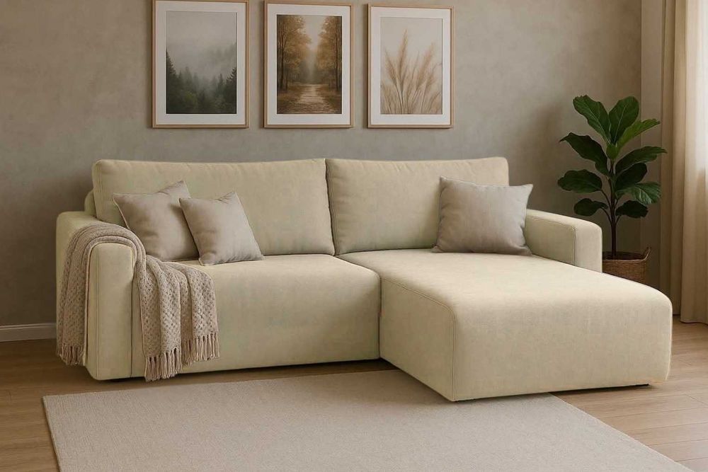 Narożnik Bergamo. Rogówka. Sprężyny bonell, pojemnik, automat, welur