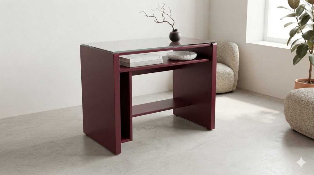 Secretária Bordeaux 90x70 com Tampo de Vidro