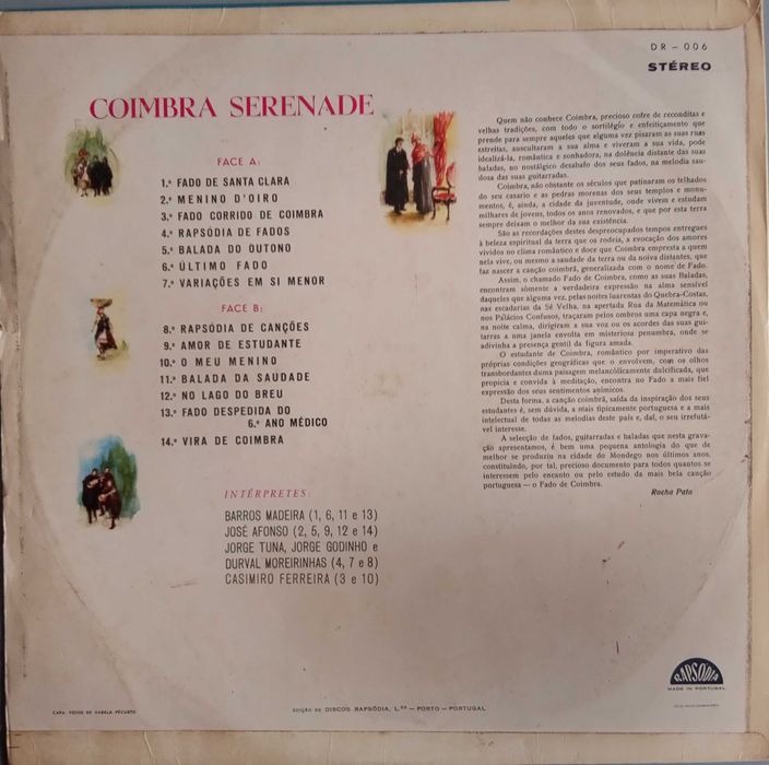 José Afonso, Barros Madeira, etc. - - - - - Coimbra Serenade	- - - 	LP