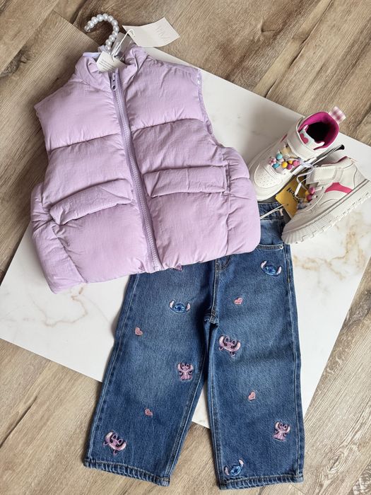 Джинси Zara для дівчинки Стіч, жилетка Zara 98,104,110,116