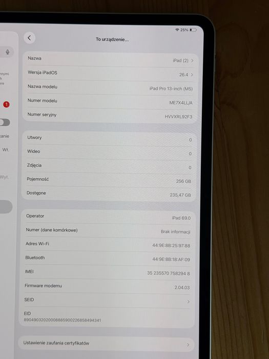 iPad Pro 13 M5 256GB WiFi + 5G Srebrny Gwarancja 2026