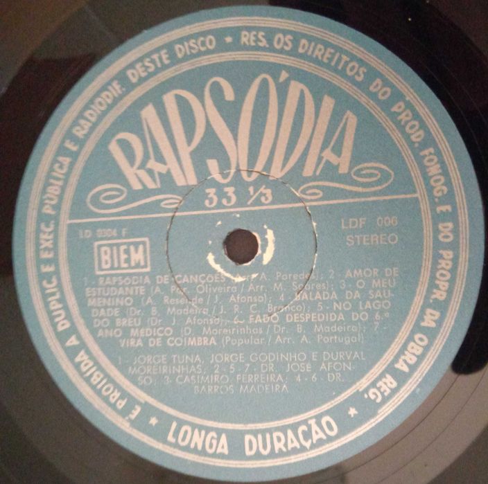 José Afonso, Barros Madeira, etc. - - - - - Coimbra Serenade	- - --	LP