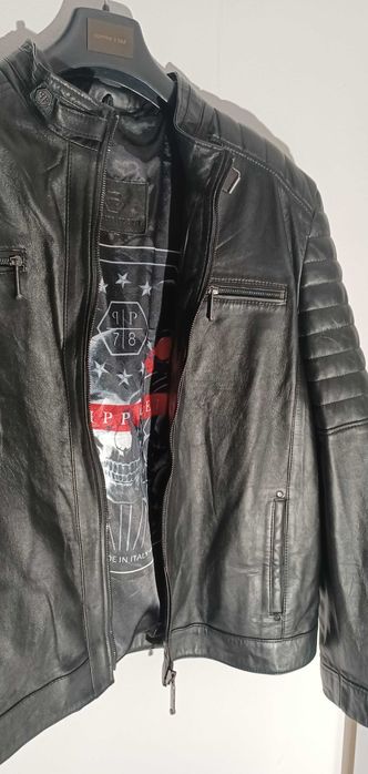 Kurtka Philipp Plein duży rozmiar skóra naturalna XXXL