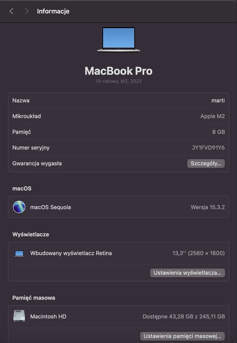 Macbook Pro M2 2022 8gb