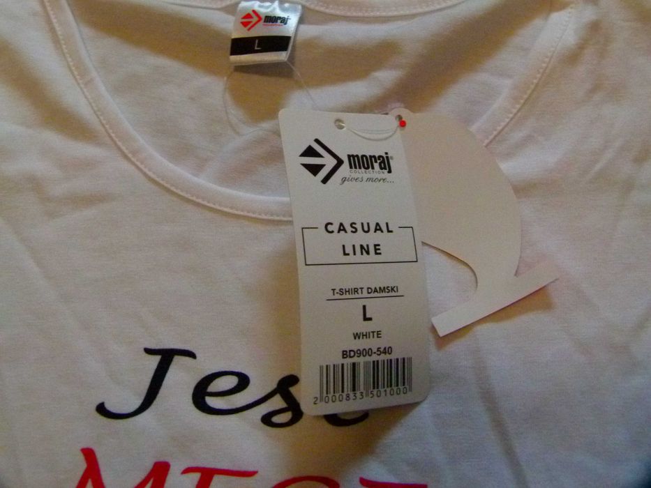 Nowa Moraj koszulka t-shirt biały z nadrukiem damski rozm 40 L