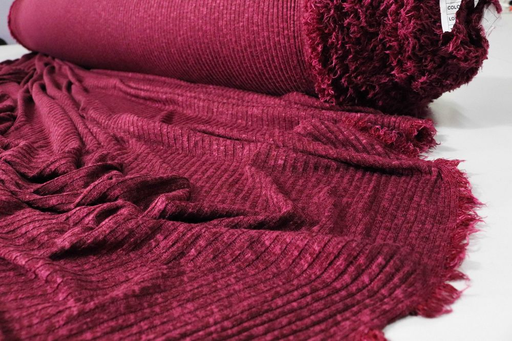Dzianina prążkowana wiskozowa prążek materiał bordowy do szycia kupon 2m