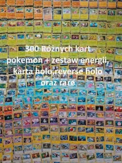 Zestaw 300 różnych oryginalnych kart pokemon,rare,holo,reverse,energie