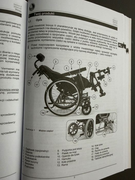 Wózek inwalidzki Vermeiren, Inovys II, jak nowy