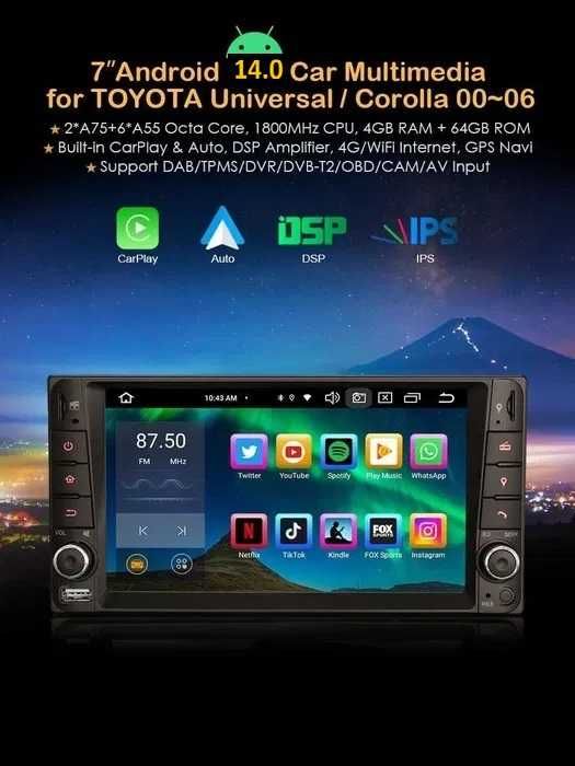 Auto radio Universal Toyota Android 14 64GB radio/dvd/cd/usb/sd/gp