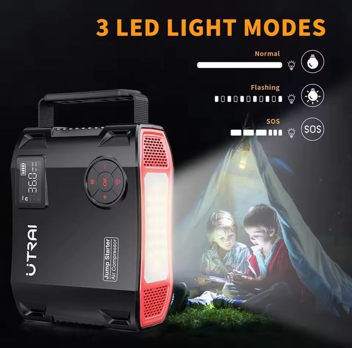 Urządzenie rozruchowe UTRAI, nowe 4 2000A, 16000mAh, z kompresorem