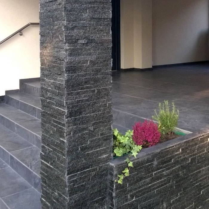 Panel Płytki Kamień Kwarcyt Stackstone Black 36x10x0,8-1,3cm Czarny płytka kwaryctowa czarna czarny kwarc elewacja na zewnątrz