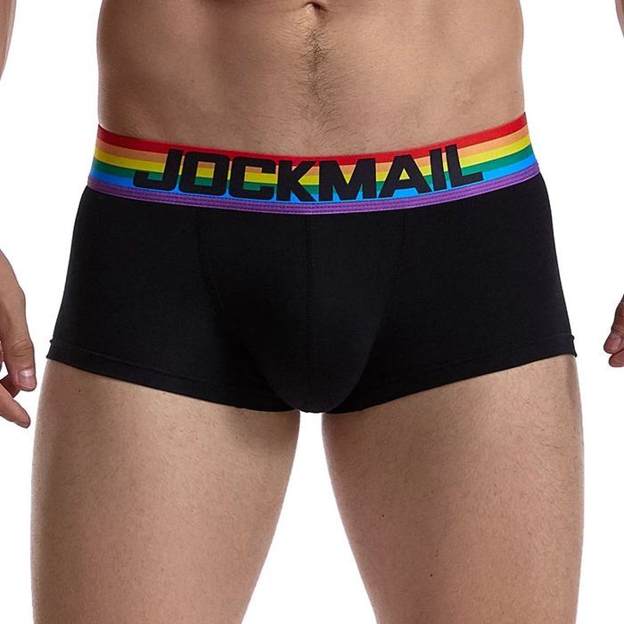 Męskie bawełniane bokserki JOCKMAIL czarne tęczowa guma LGBT - XL