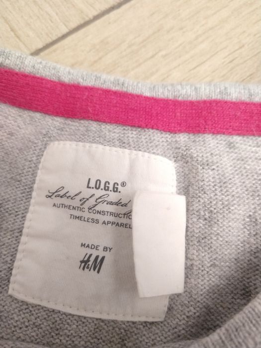 Szary sweterek H&M różowa sowa Connecticut 110/116