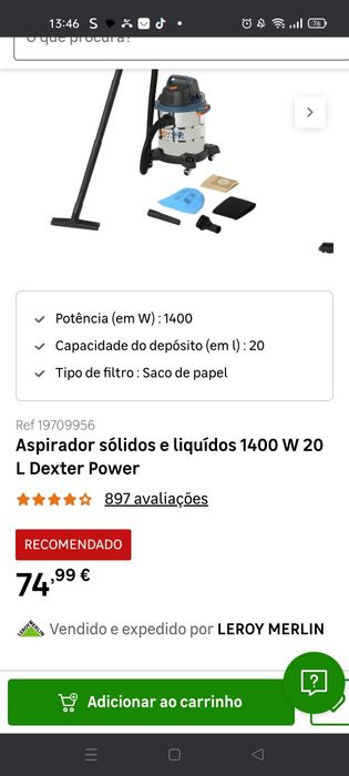 Aspirador de pó 20 litros, 1400w