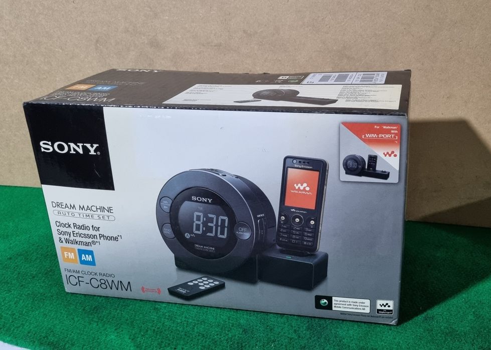 Rádio relógio novo Sony com suporte telemóvel