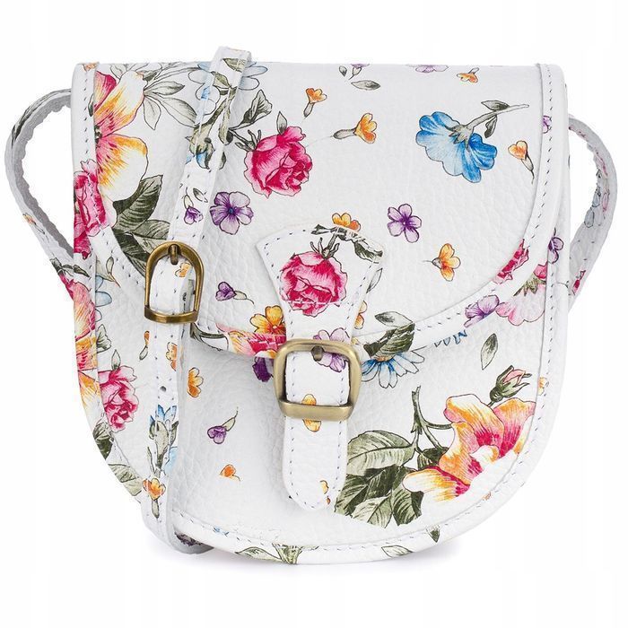 Białe kwiaty Damska Skórzana Mała Torebka Listonoszka podkówka weekend