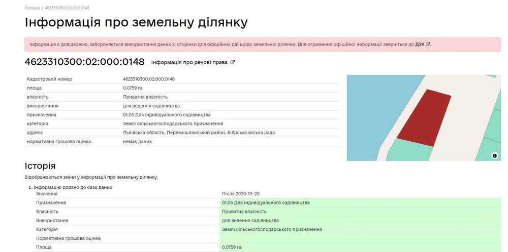 Продаж земельної ділянки в Бібрці