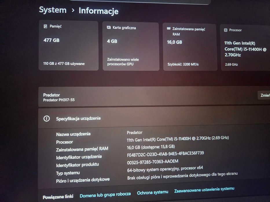 Super Gamingowy ACER PREDATOR 300  Super sprzet zamiana ZAMIENIE