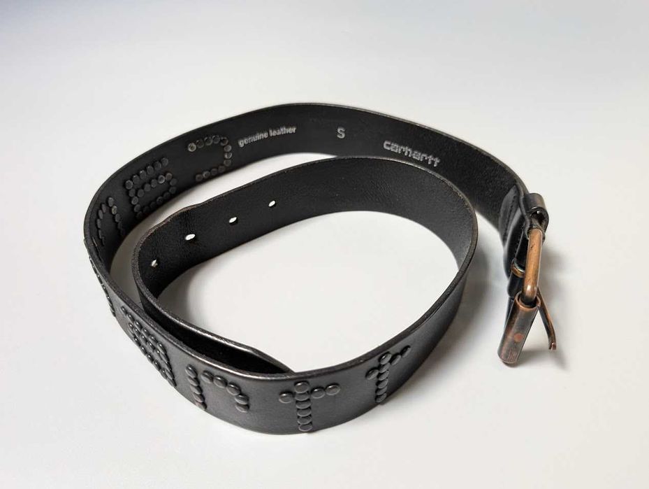 Вінтажний шкіряний ремінь Carthartt WIPP Script Studs Belt,США - S-M
